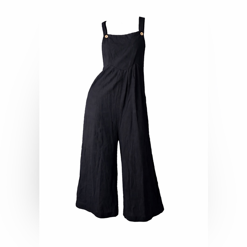 BiBi Black Wide-Leg Button-Strap Jumpsuit